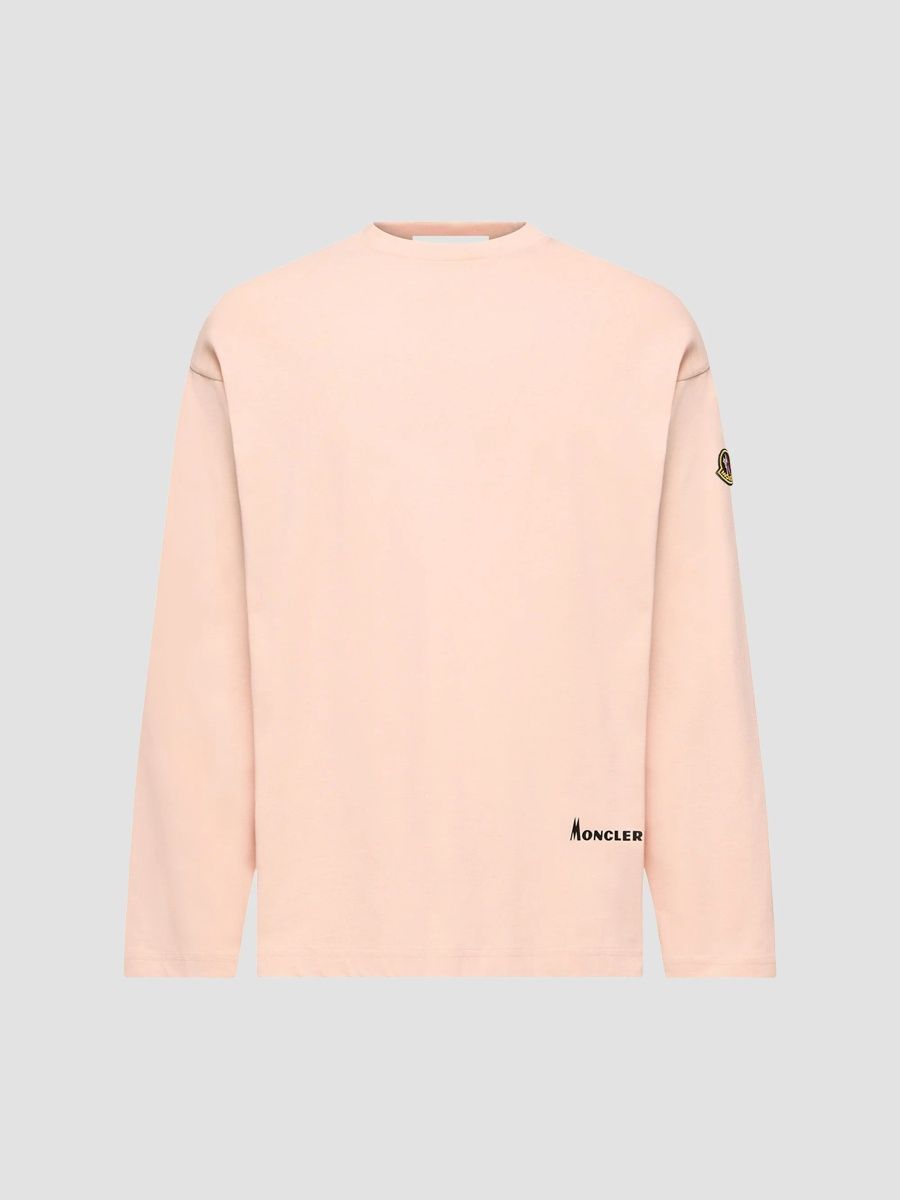 Moncler Men's K2 Print Long-Sleeved Crew-Neck T-Shirt in Cotton - Pink - Size Medium