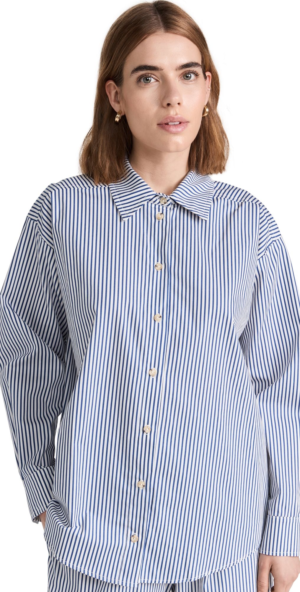 DONNI. Pop Button Down Navy Stripe XXL