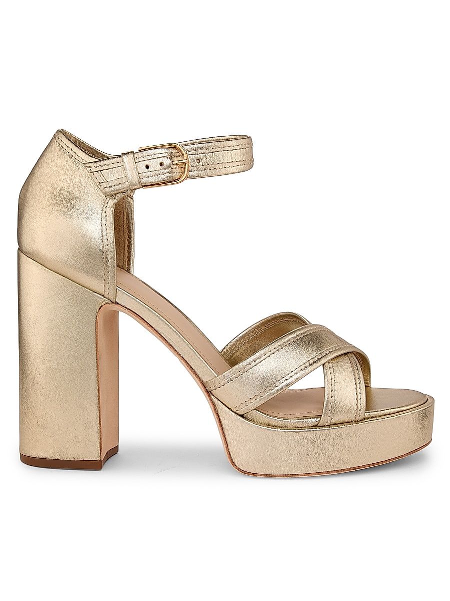 Women's 115MM Leather Platform Sandals - Light Gold Nappa - Size 12