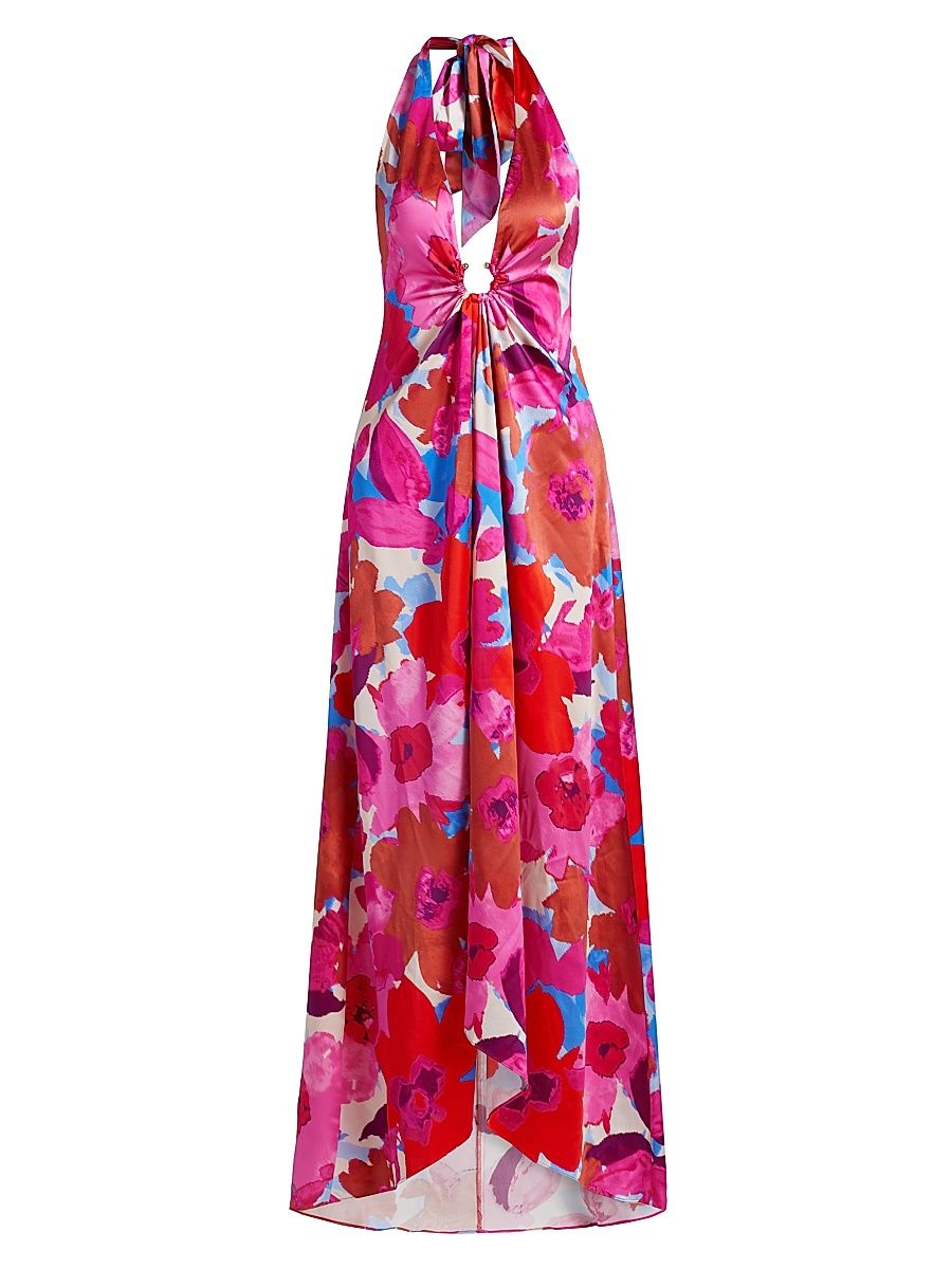 Women's Darbi Stretch-Silk Floral Gown - Rosa Pink Multi - Size 10