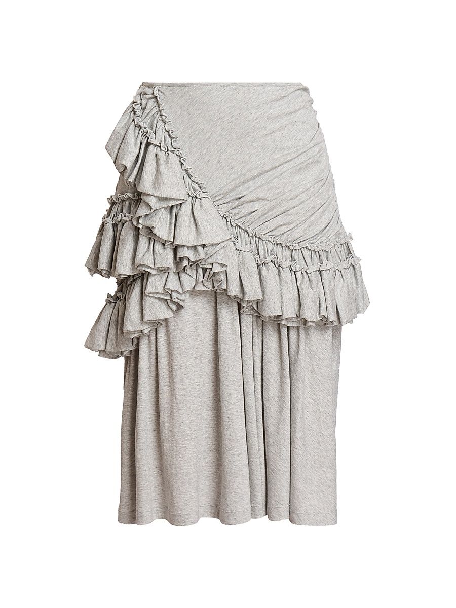 Women's Humairah Ruffle-Trimmed Cotton Midi-Skirt - Grey Melange - Size Large