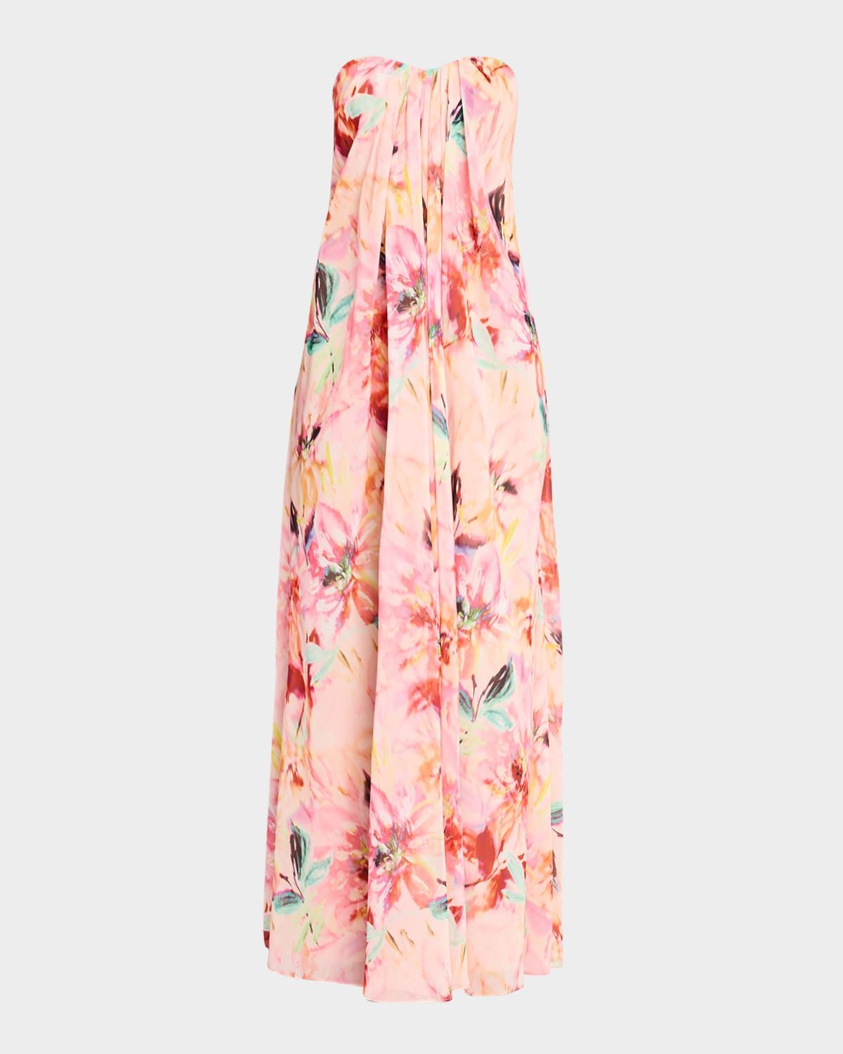 Brooke Strapless Floral-Print Chiffon Gown