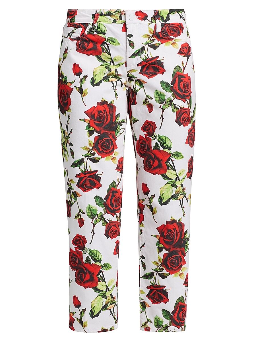 Women's Blaine Rose Low-Rise Stovepipe Jeans - White Red Romantic Rose - Size 31