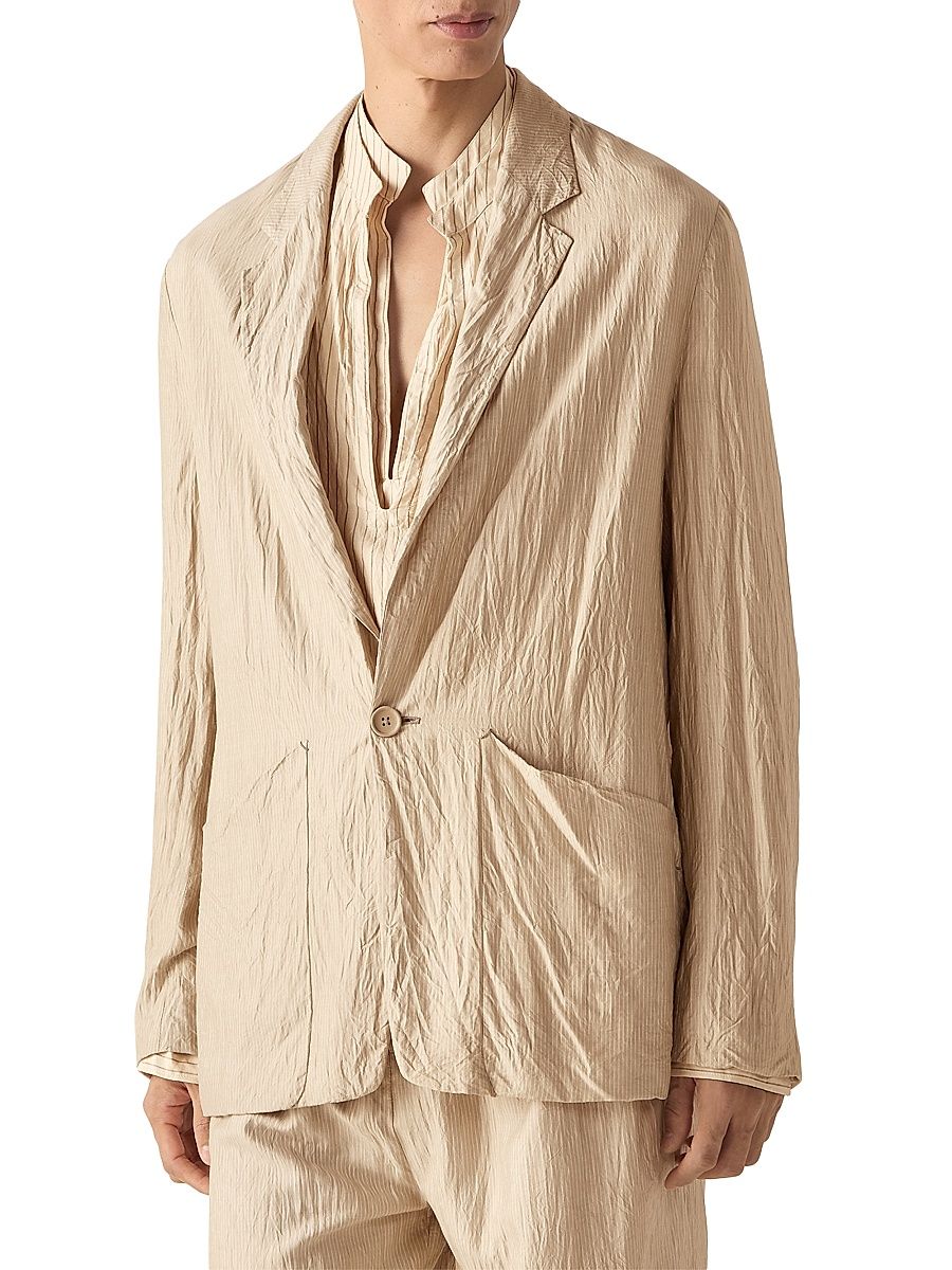 Men's Silk Jacket - Beige Brown - Size 46