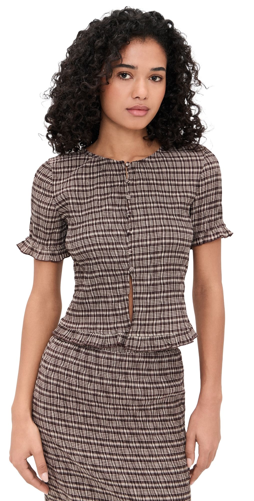 Bailey Rose Plaid Blouse Chocolate S