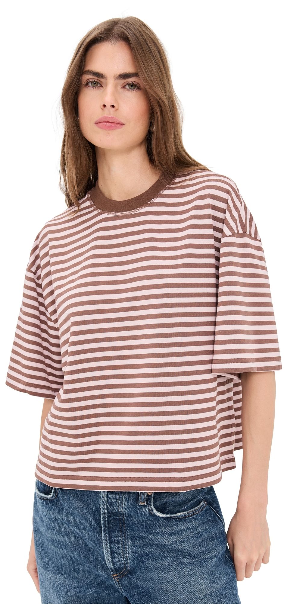 Lioness Bloom Short Sleeve Tee Chocolate Blush Stripe S