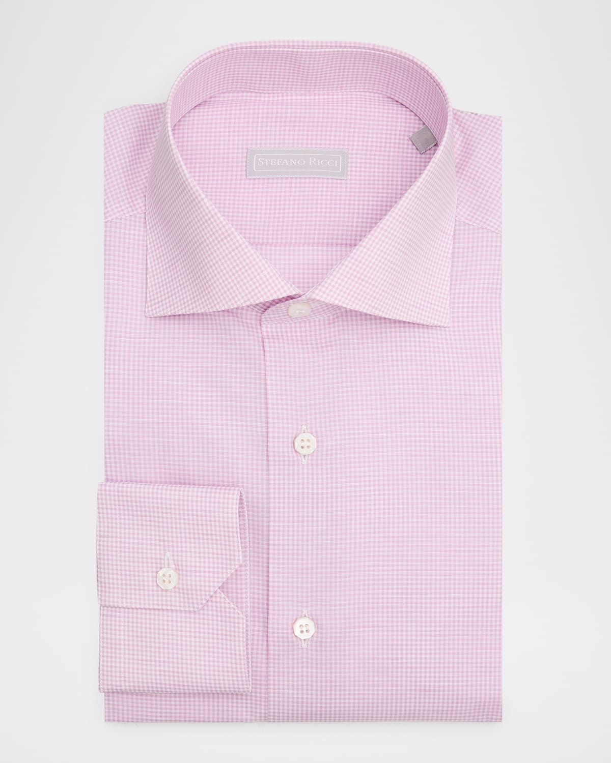 Men & apos;s Cotton and Linen Micro-Gingham Dress Shirt