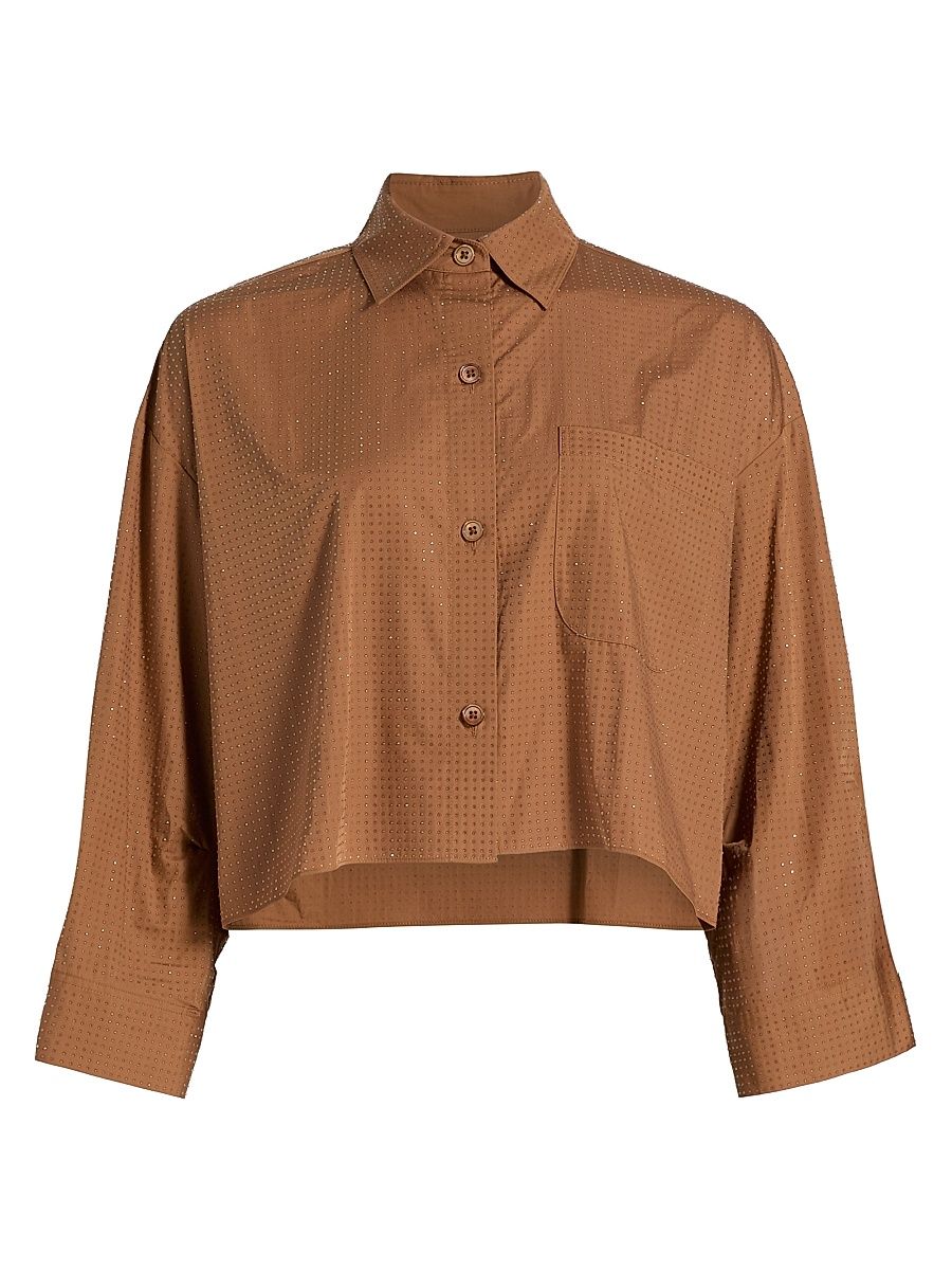 Women's Next Ex Rhinestone Crop Button-Front Shirt - Argan Oil - Size Medium