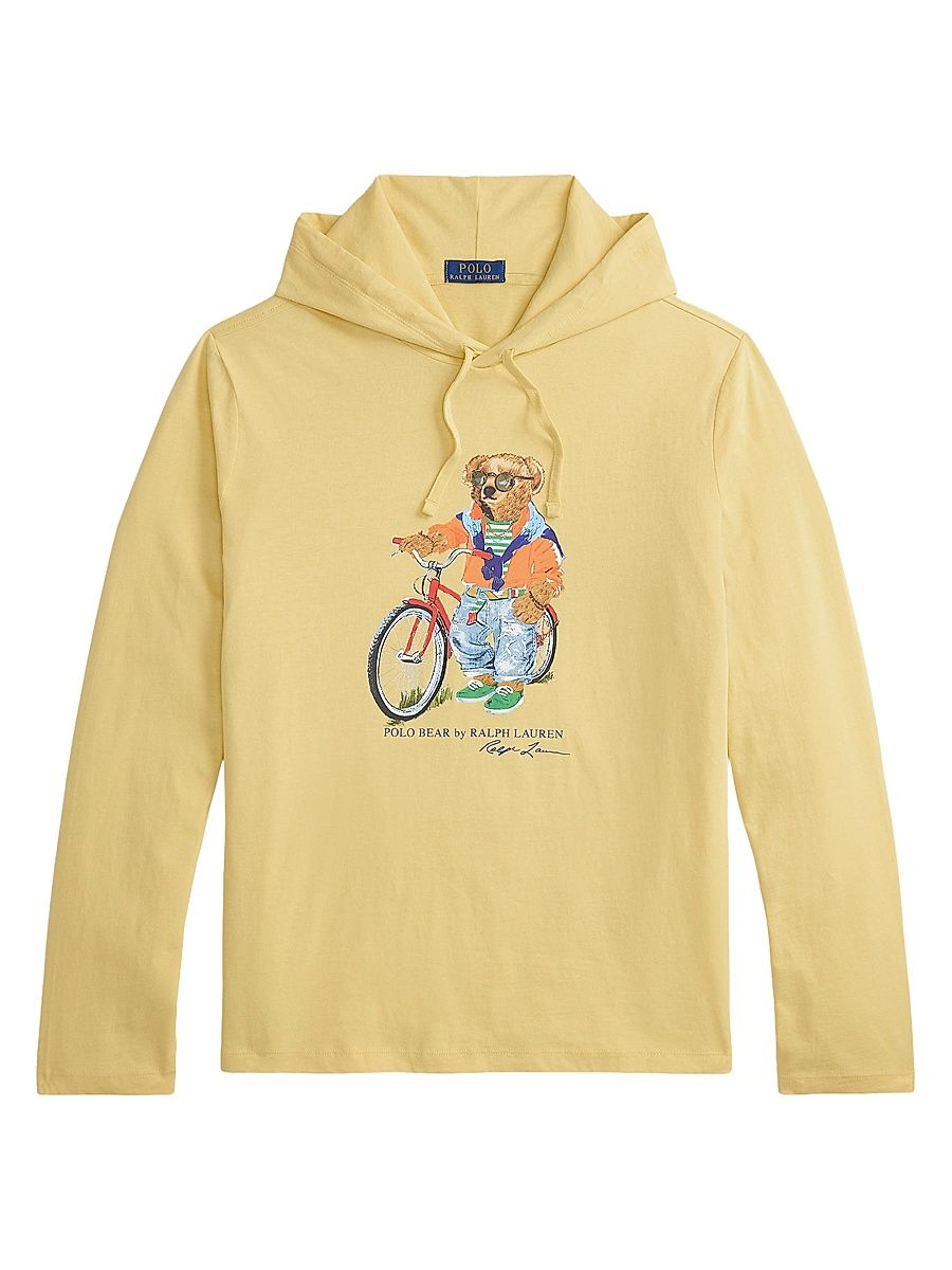 Men's Preppy Polo Bear Hoodede T-Shirt - Corn Yellow Summer Bear - Size XXL