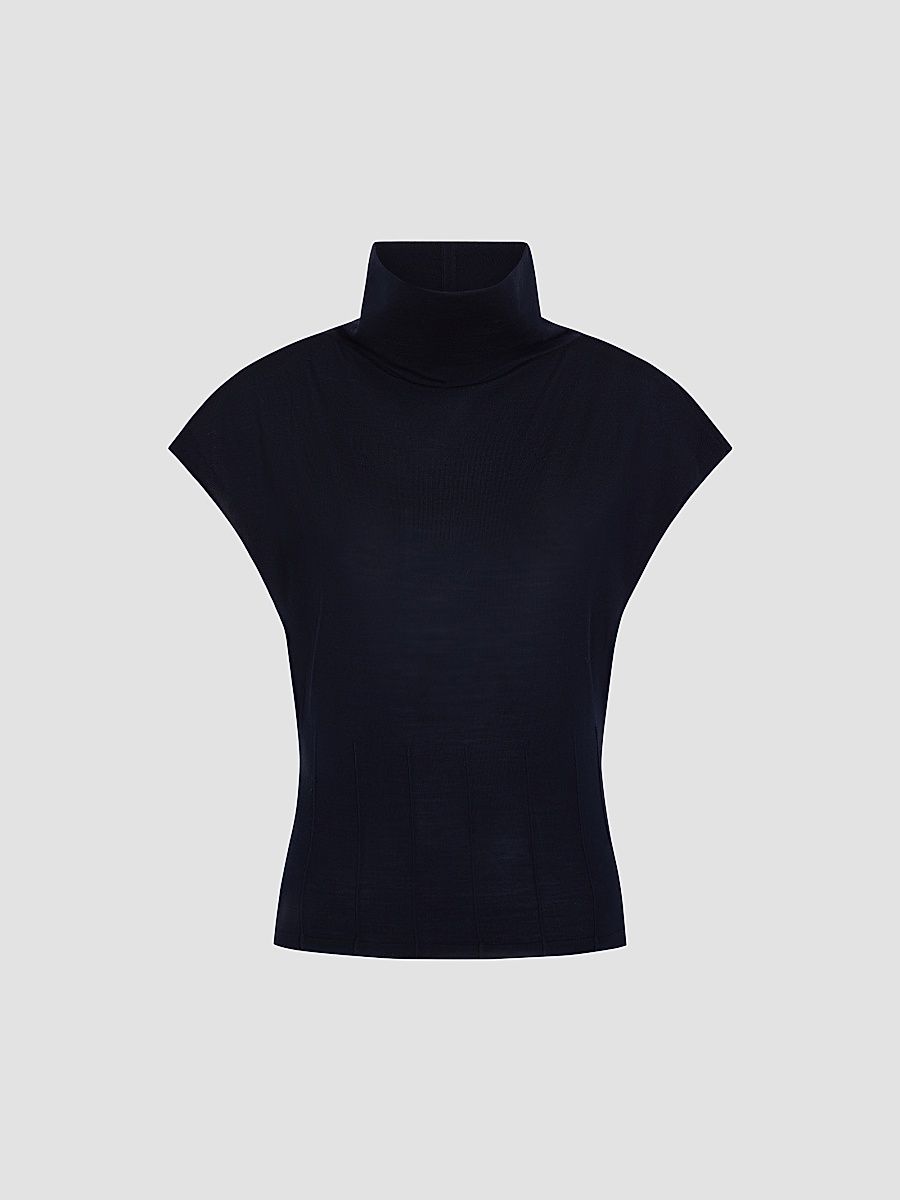 Women's Merino Wool Turtleneck Top - Blue Nights - Size XS