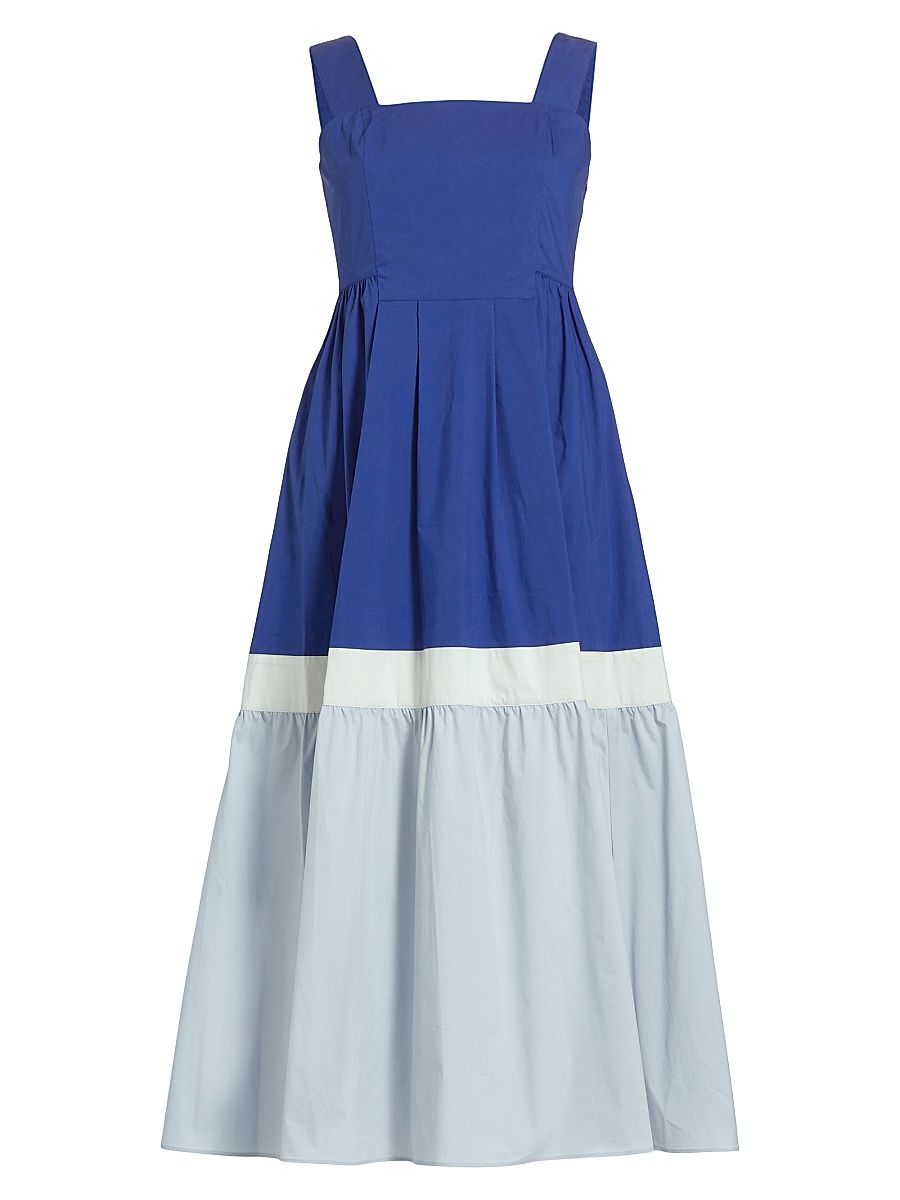 Women's Colorblock Tiered Midi-Dress - Crystal Blue Tri Color - Size XL