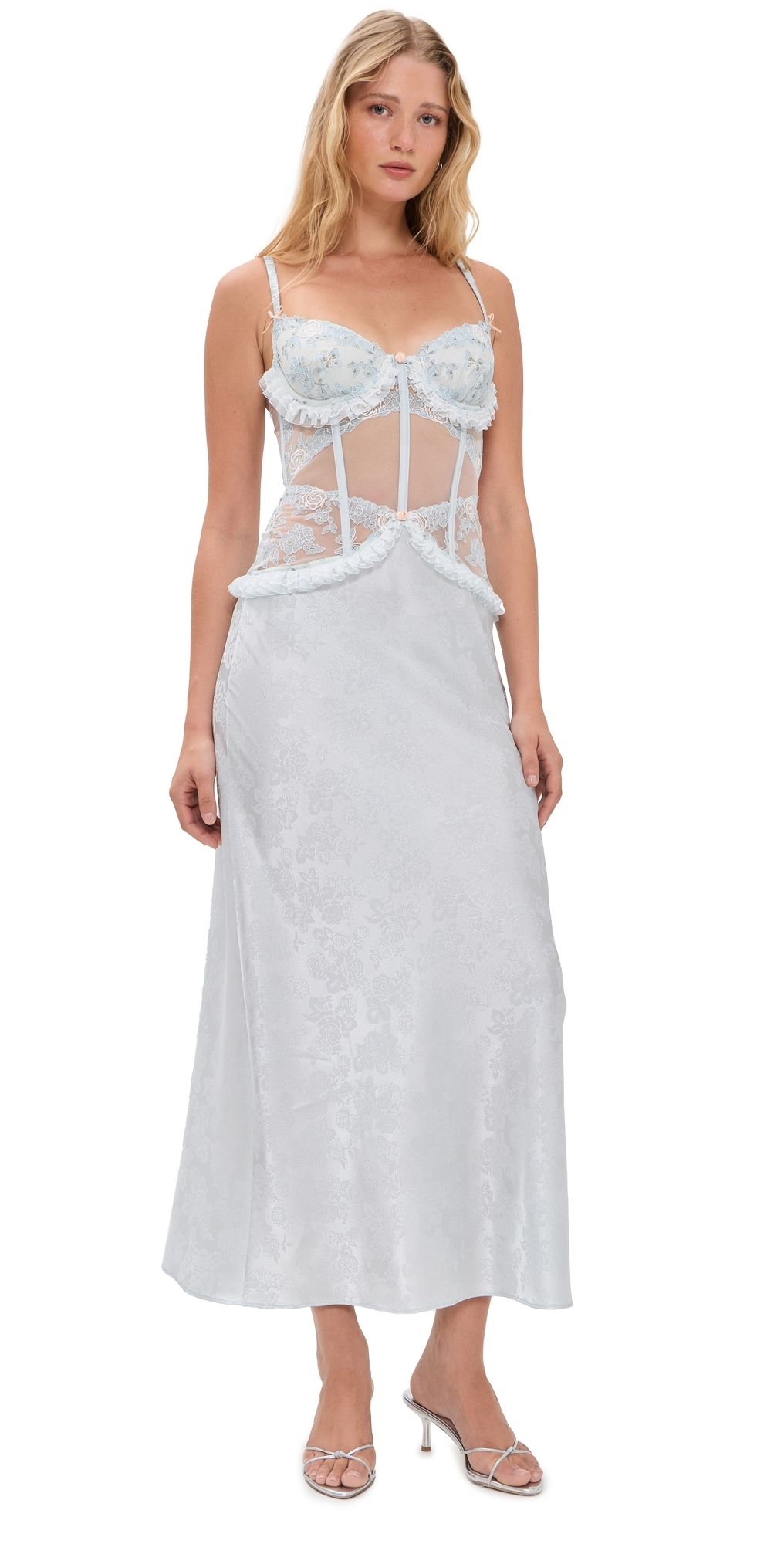 For Love & Lemons Maribel Maxi Slip Dress Blue XS