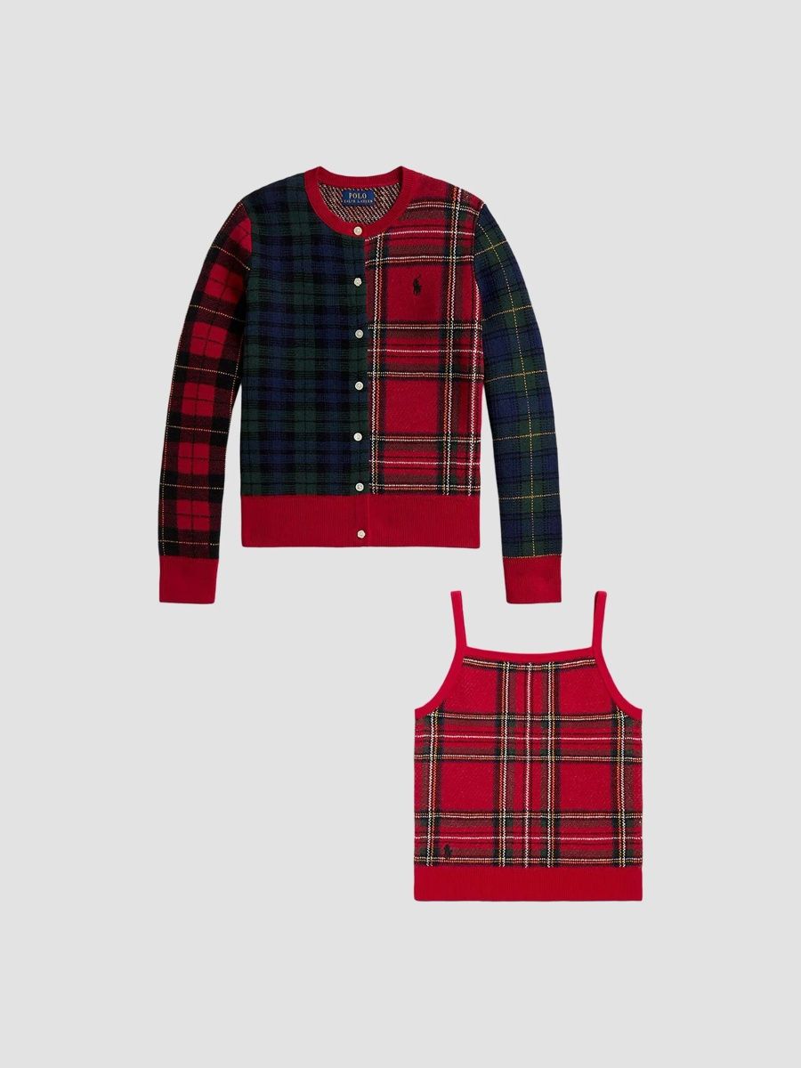 Polo Ralph Lauren Girl's Girl's Plaid Cotton-Wool Cardigan & Tank Top Set - Plaid Multi - Size 16