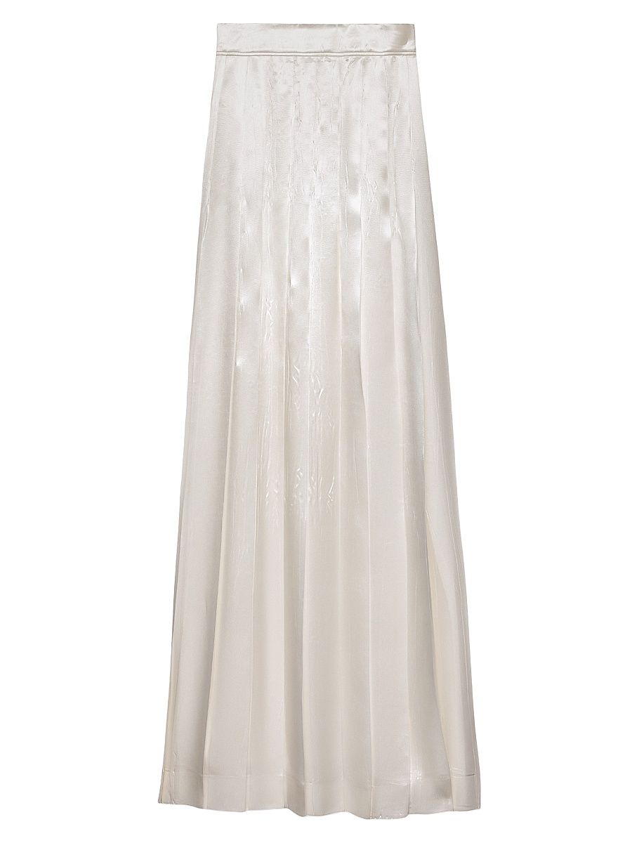 Women's Long Pleated Satin Skirt - White - Size 6