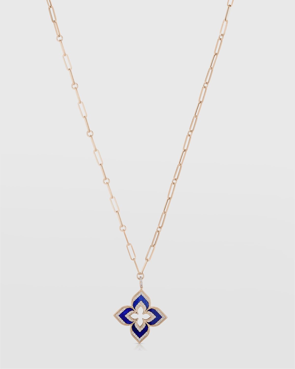 18k Rose Gold Venetian Princess Lapis and Diamond Flower Necklace