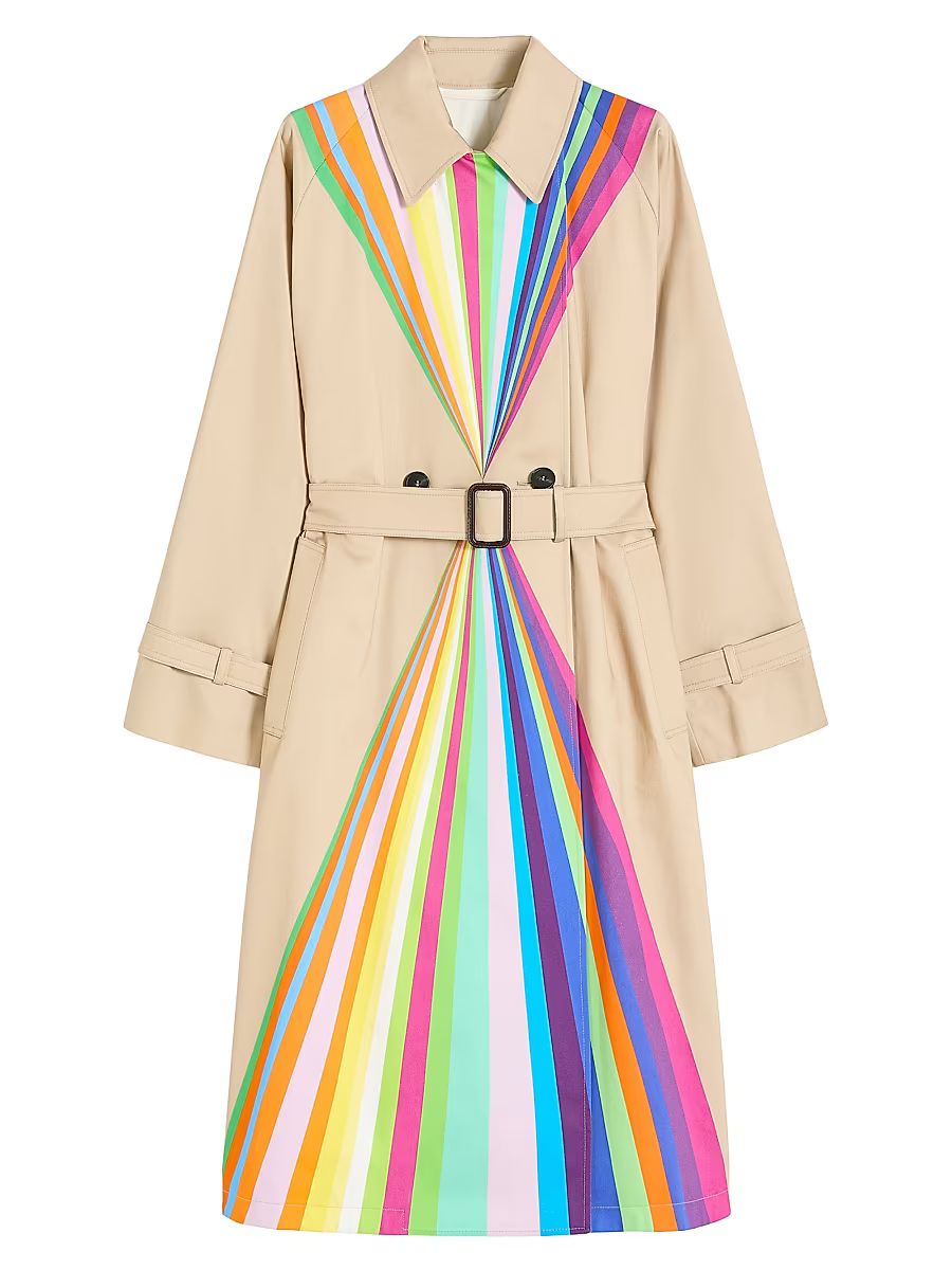 Women's Trench Coat in Water Repellent Cotton with Rainbow Print - Multicolour - Size Large
