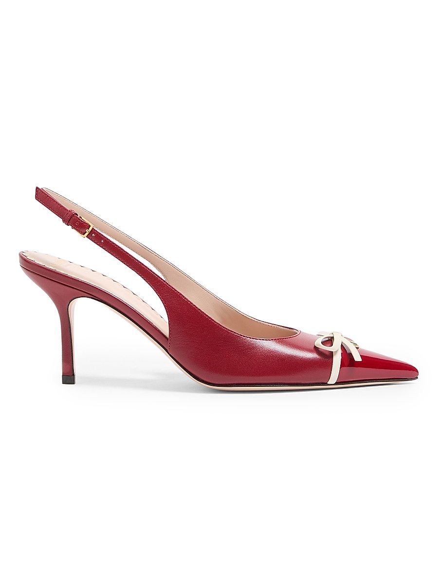 Women's Bepointy 80MM Slingback Pumps in Patent Leather and Kidskin - Red Ivory - Size 12