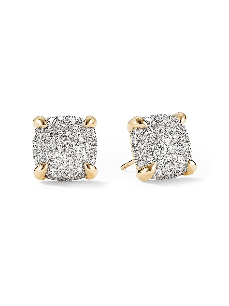 Women's Chatelaine Stud Earrings in 18K Yellow Gold with Pavé Diamonds, 11MM - Diamond