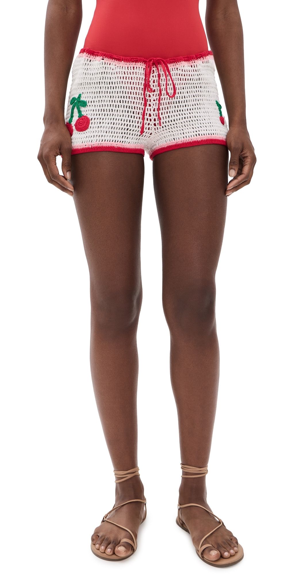 Leslie Amon Ruby Crochet Shorts White and Red L