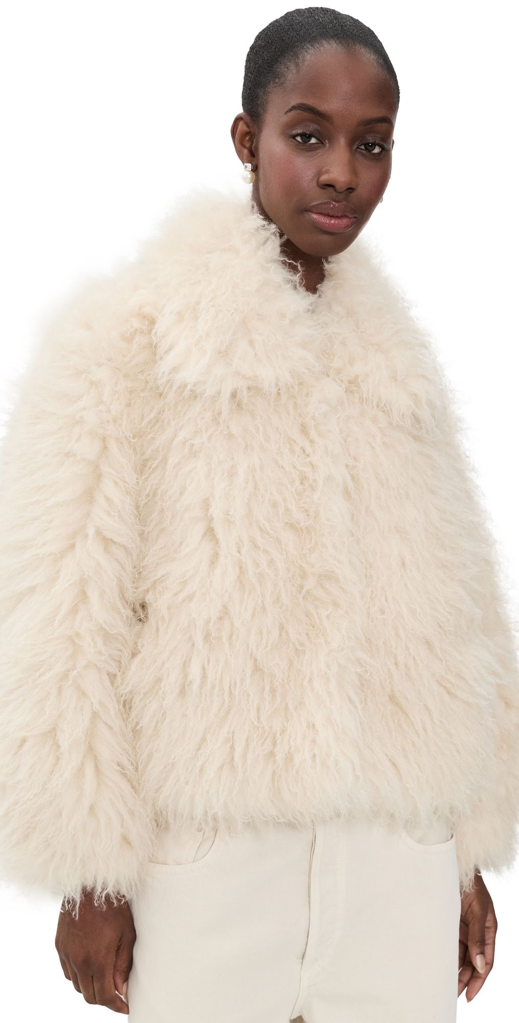 Cinq à Sept Curly Lamb Geraldine Coat Dark Gardenia M