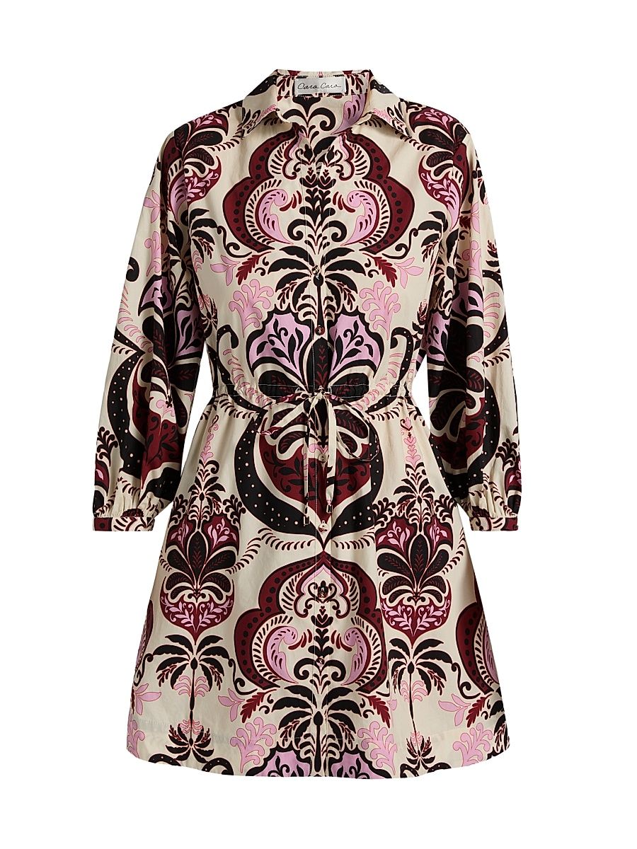 Women's Henry Printed Cotton Poplin Mini Shirtdress - Palm Pavillion Ivory - Size XL