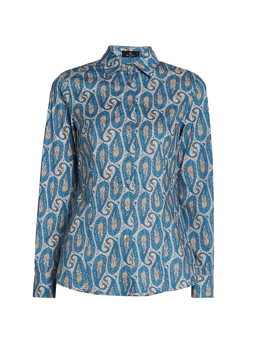 Women's Paisley Stretch Cotton Slim-Fit Shirt - Stampa Bianco - Size 14