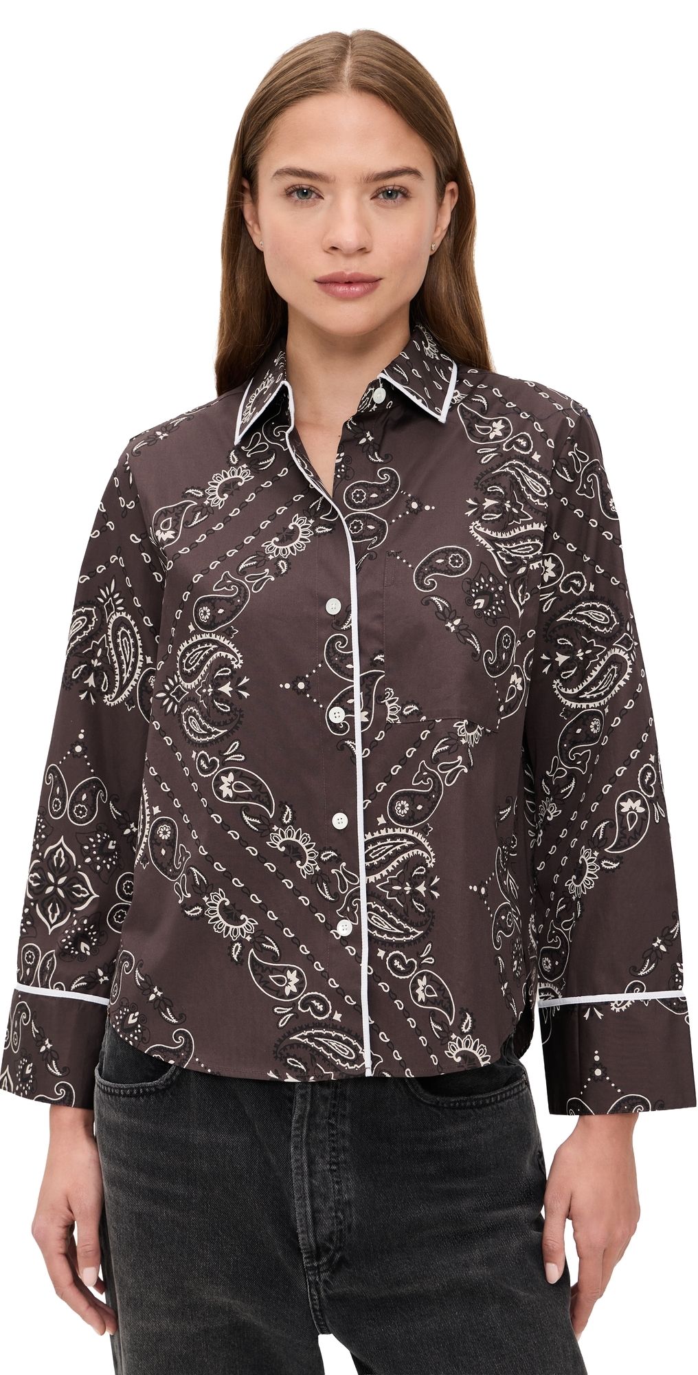 Madewell Pj Shirt In Poplin Brown Bandana L