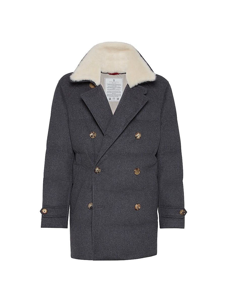 Men's Bonded Wool Flannel One and a Half Breasted Down Jacket - Anthracite - Size XXXL