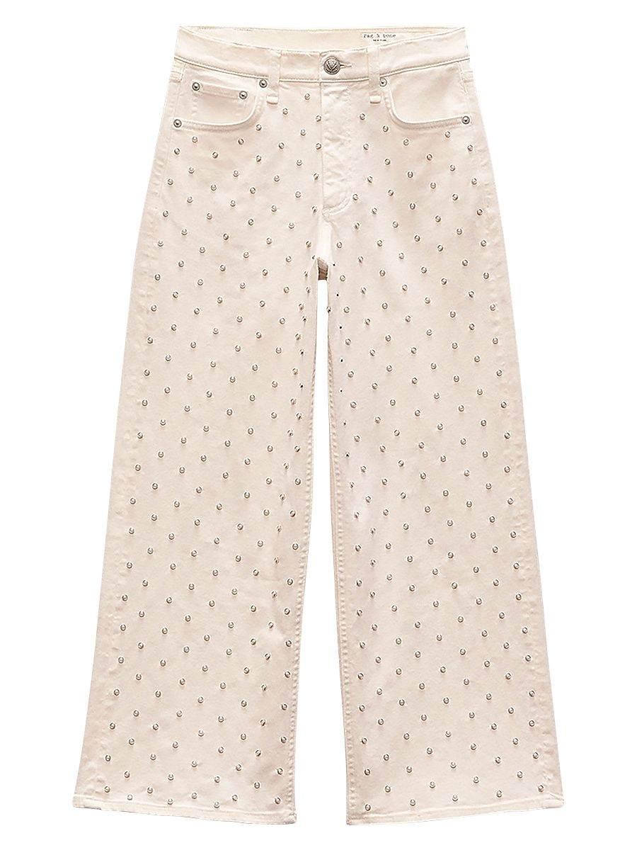 Women's Andi Faux Pearl High-Rise Wide-Leg Pants - Ecru Pearl - Size 31