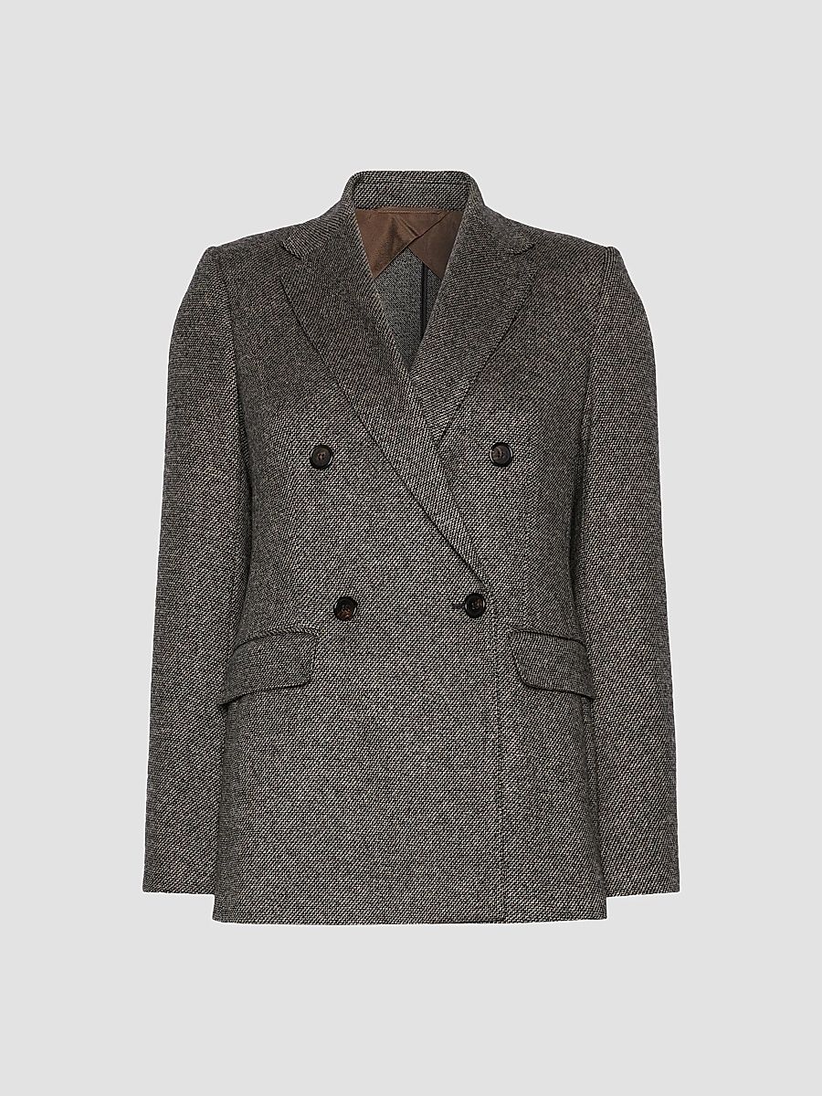 Women's Double Breasted Jacquard Jersey Blazer - Camel - Size 16