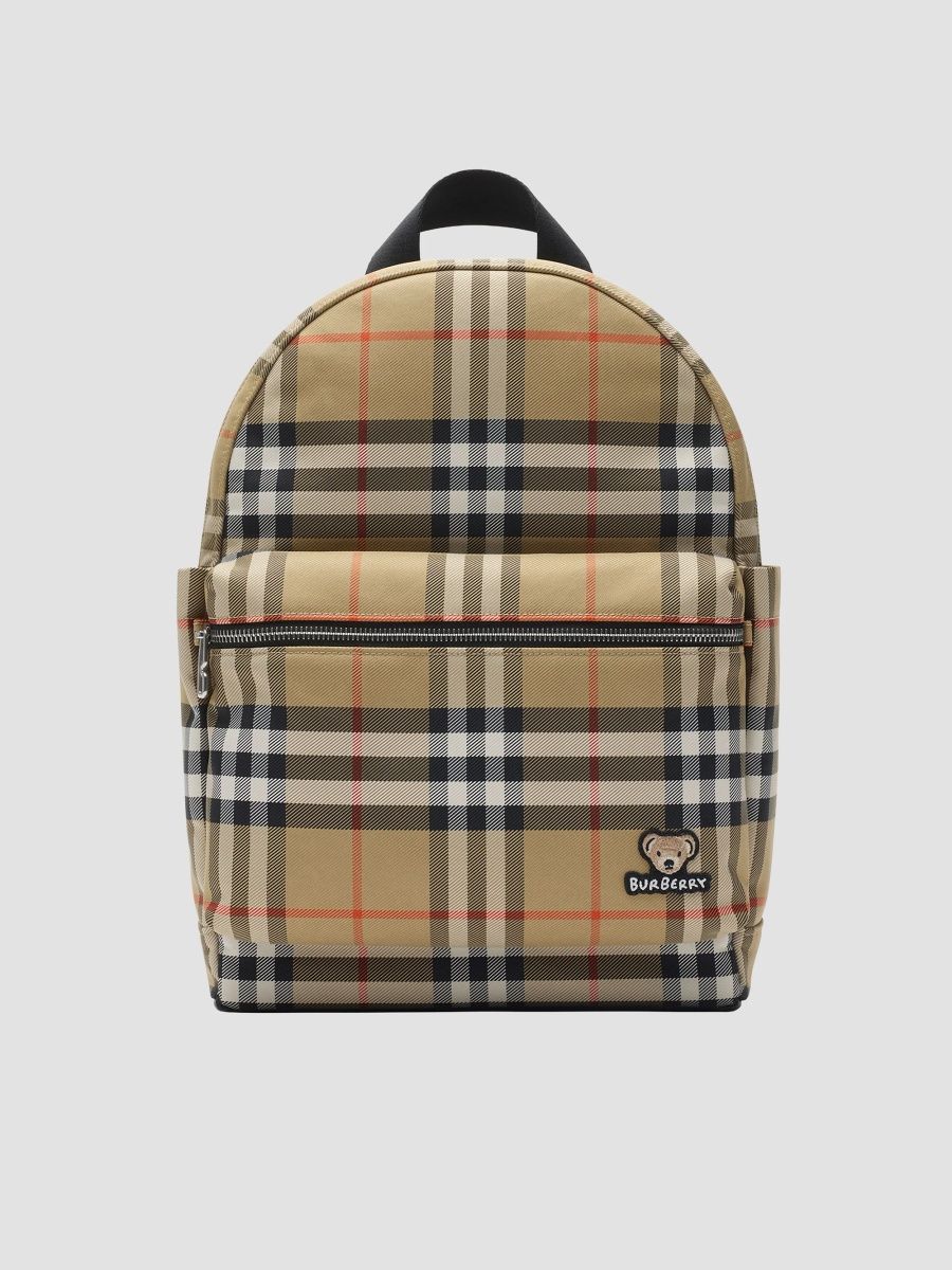 Burberry Unisex Kid's Nylon Check Backpack - Sand Check