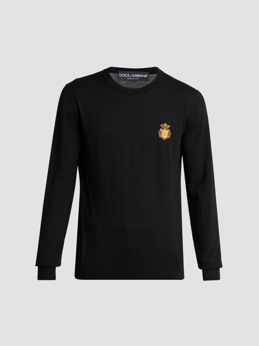 Dolce & Gabbana Men's Round Neck Virgin Wool Sweater - Black - Size 46