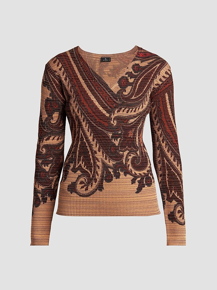 Women's Stamped Paisley V-Neck Top - Size 8