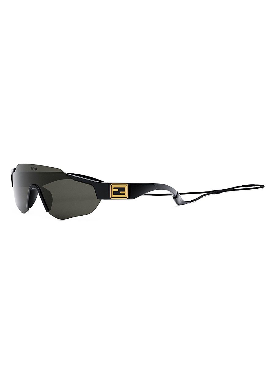 Men's 141MM Geometric Baguette Sunglasses - Shiny Black