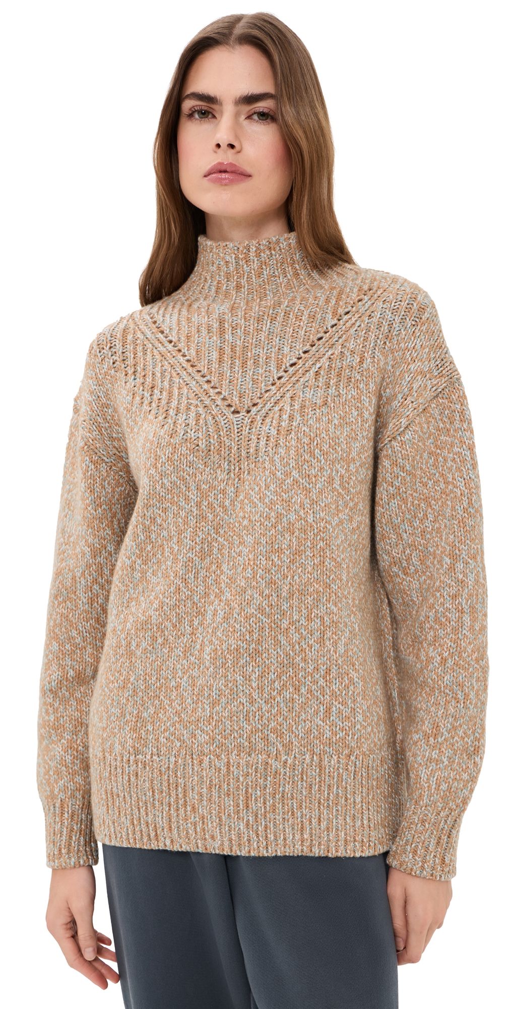 Varley Rosalind High Neck Sweater Mid Tan Fleck XXS