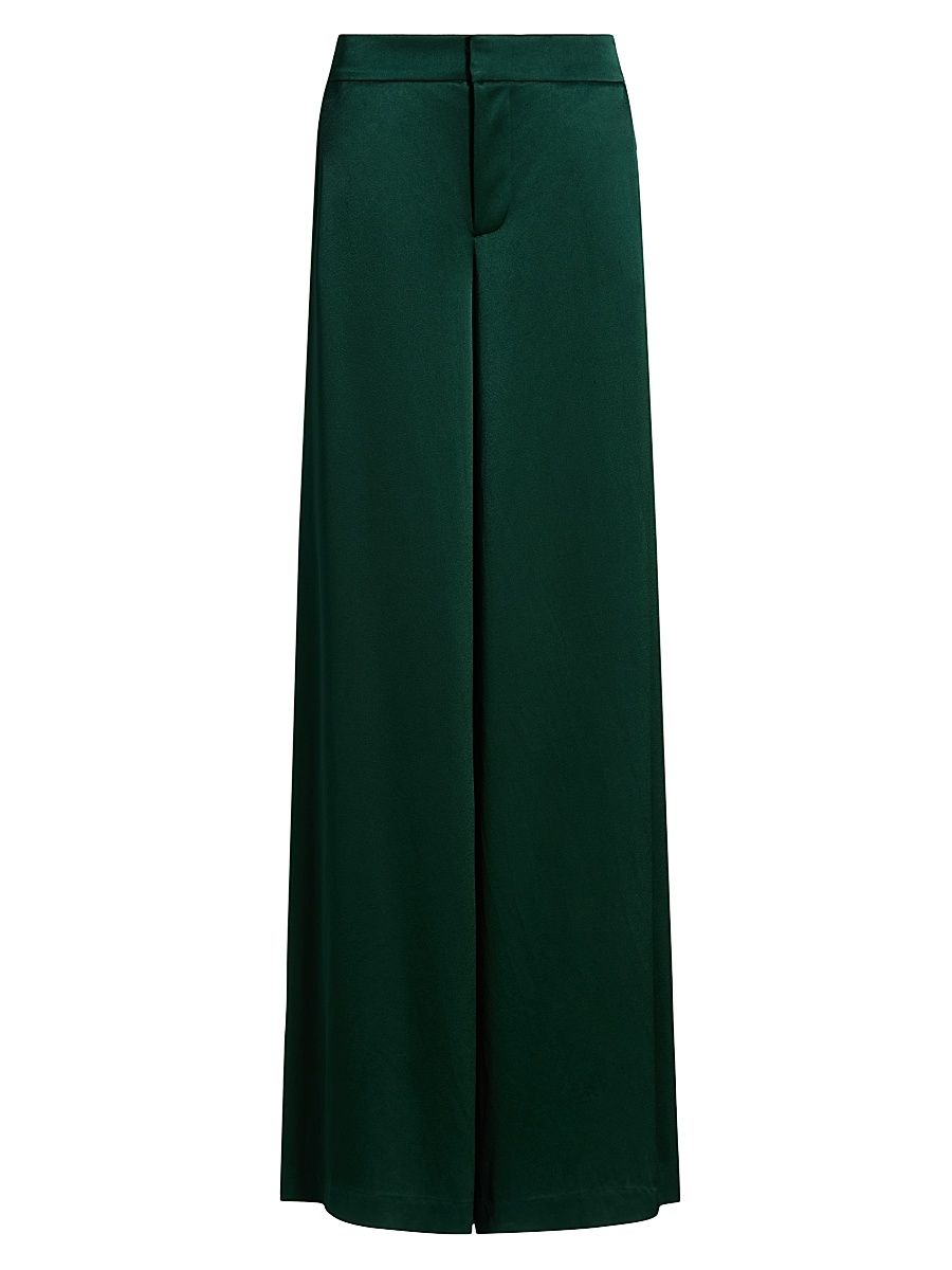 Women's Nessi Satin Wide-Leg Trousers - Green Mystique - Size 2