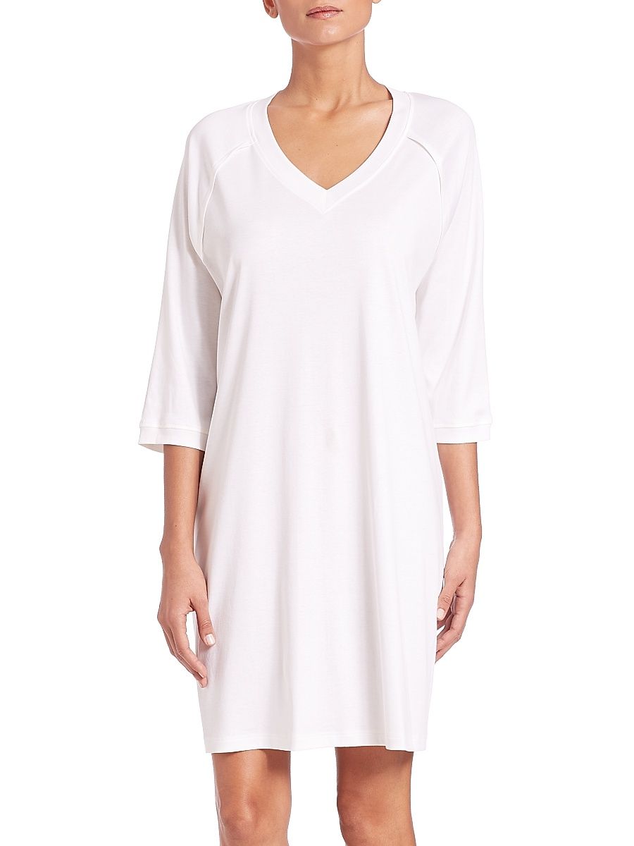 Women's Pure Essence Three-Quarter Sleeve Gown - Off White - Size Large