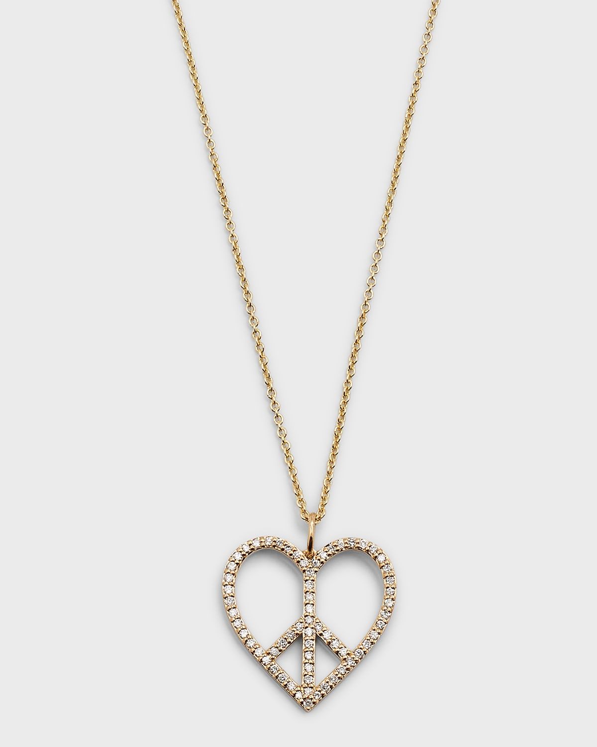 XL Diamond Pave Peace Sign Heart Pendant Necklace