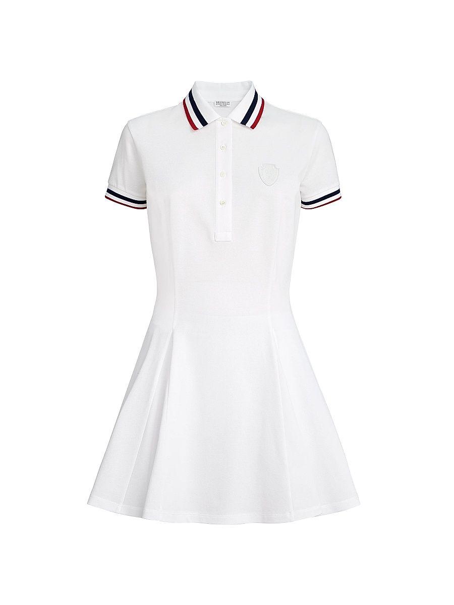 Women's Stretch Cotton Piqué Mini Dress with Logo - White - Size XXL