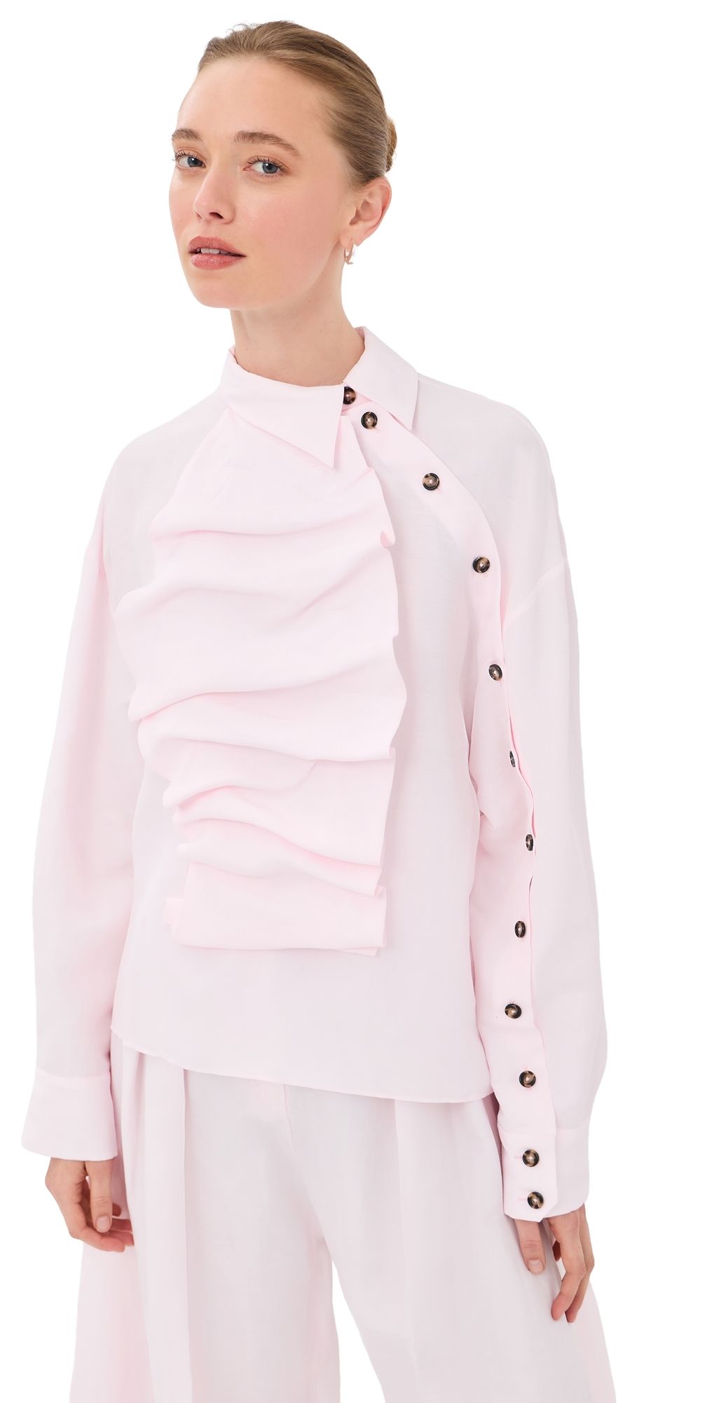 A. W.A. K.E. MODE Voluminous Bib-Front Shirt Pale Pink 40