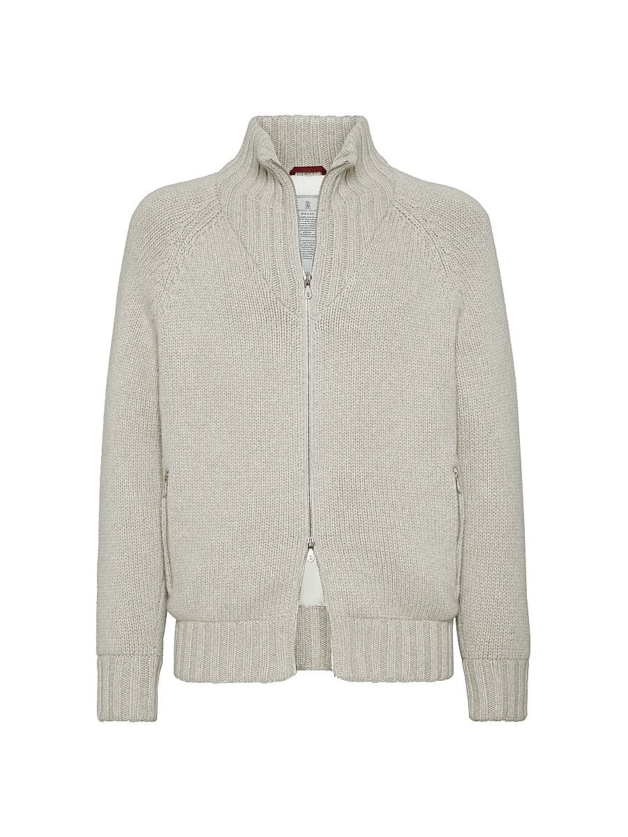 Men's Cashmere Feather Yarn Knit Outerwear Jacket - Salt - Size 44