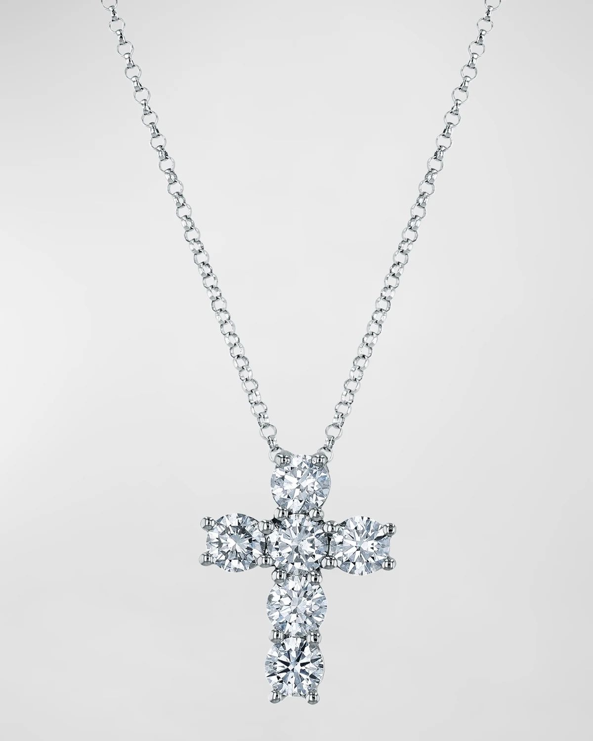 18k Gold 6-Stone Shared Prong Round Diamond Cross Necklace, 0.90tcw, 16"L