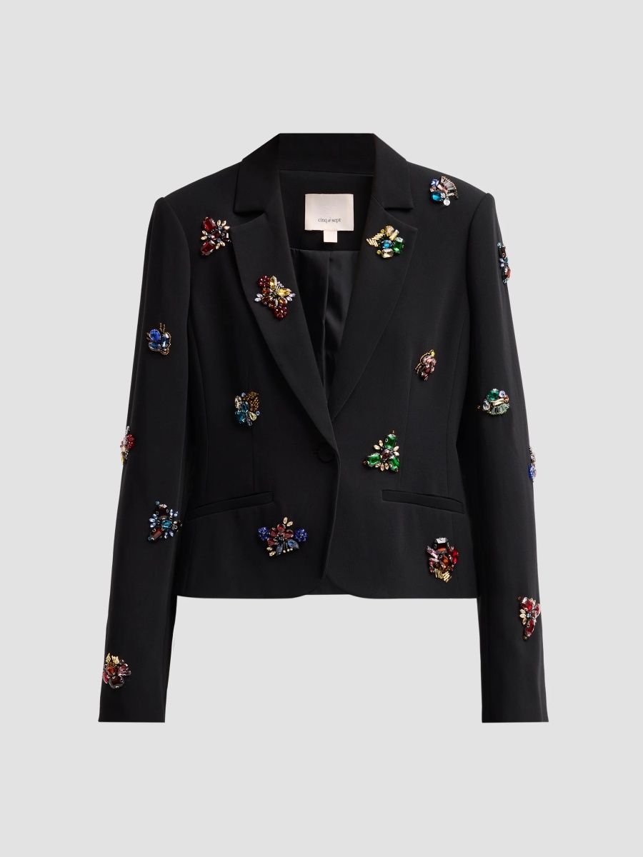 Women's Le Petit Karlie Embellished One-Button Blazer - Black Multi - Size 16
