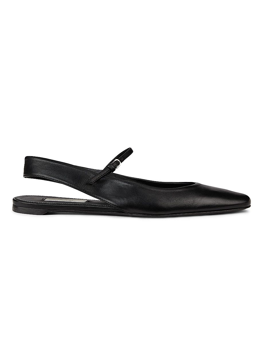 Women's Leather Slingback Mary Jane Flats - Black - Size 10