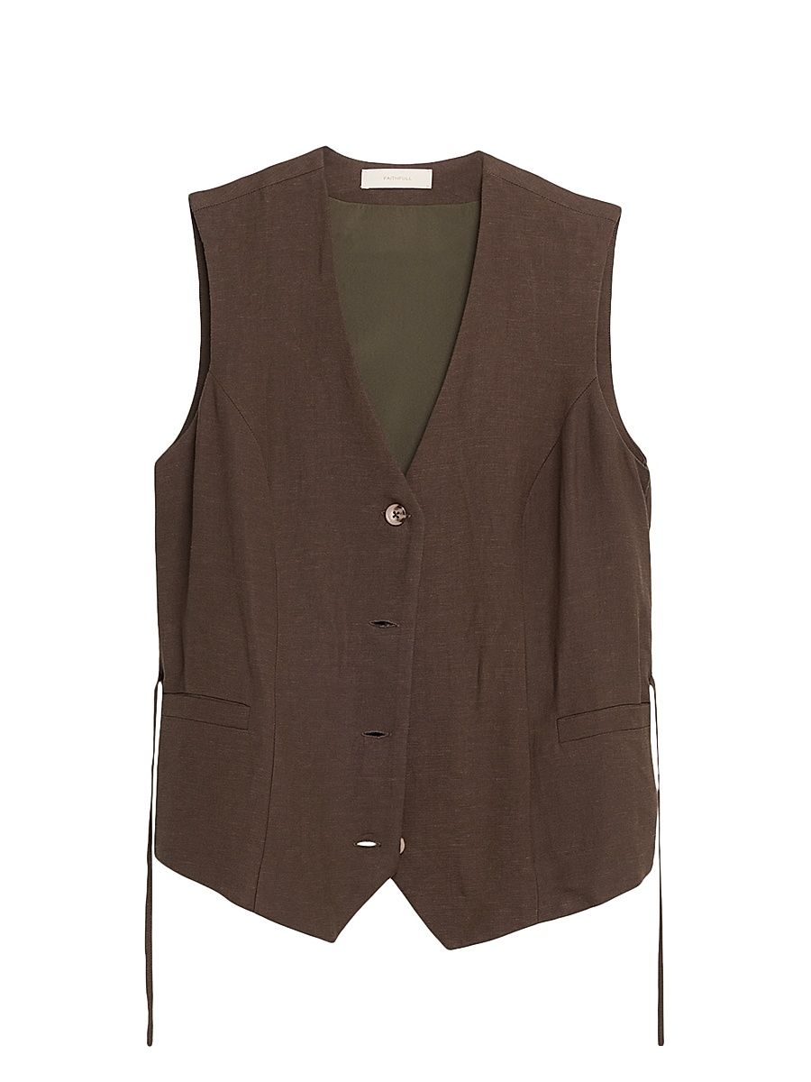 Women's Eva Linen-Blend Tie-Waist Vest - Brown - Size Medium
