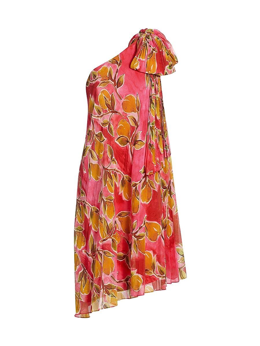 Women's One-Shoulder Printed Georgette Cocktail Dress - Pink Multi - Size 6