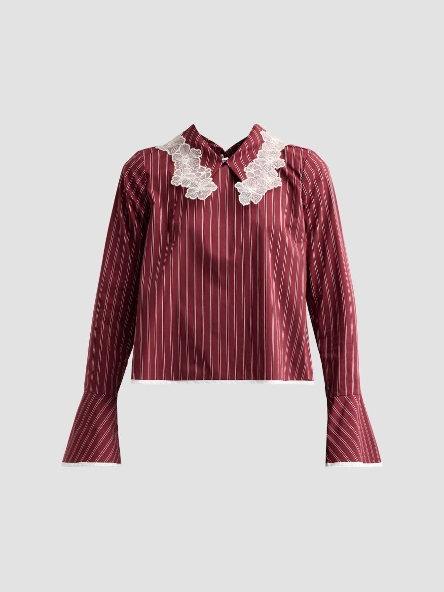 Kika Vargas Women's Mizohu Striped Lace Appliqué Top - Burgundy - Size 4