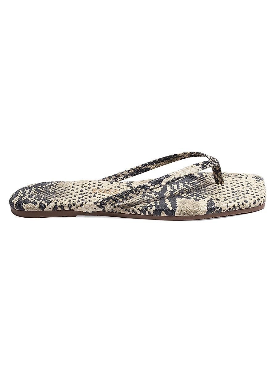 Women's Snakeskin-Embossed Faux-Leather Flip-Flops - Sandsnake - Size 11