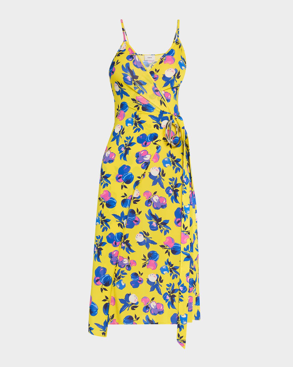 C-Logo Apple-Print Wrap Slip Dress