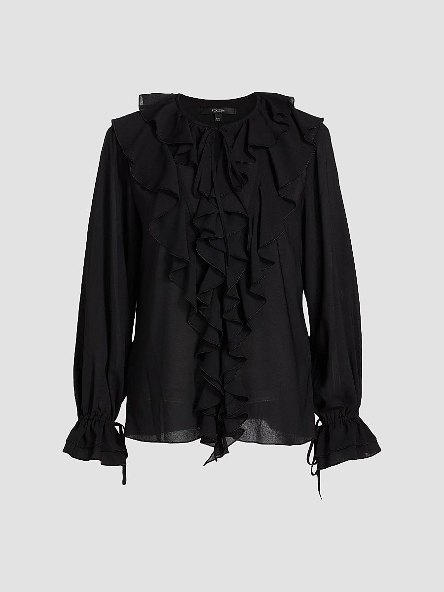 Toccin Women's Tobi Exaggerated Ruffle Blouse - Jet - Size Small